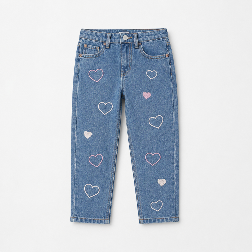 2477095A-DD14-46FF-B6E2-410FE6269055 Girls Heart Embroidered Denim Jeans Age 7 | City Nest Kids