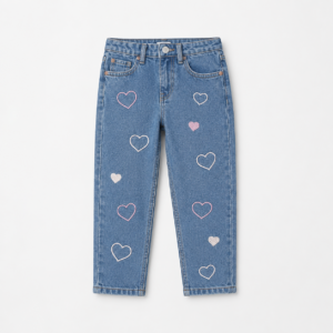 Girls Heart Embroidered Denim Jeans Age 7 | City Nest Kids