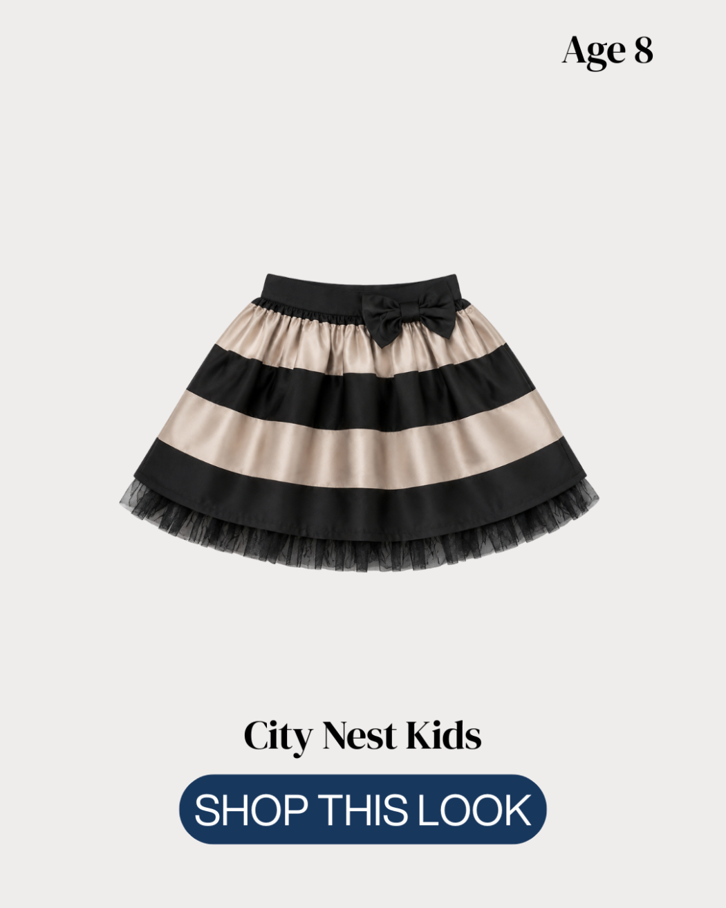 Next Girls Black & Champagne Stripe Party Skirt Age 8 | City Nest Kids