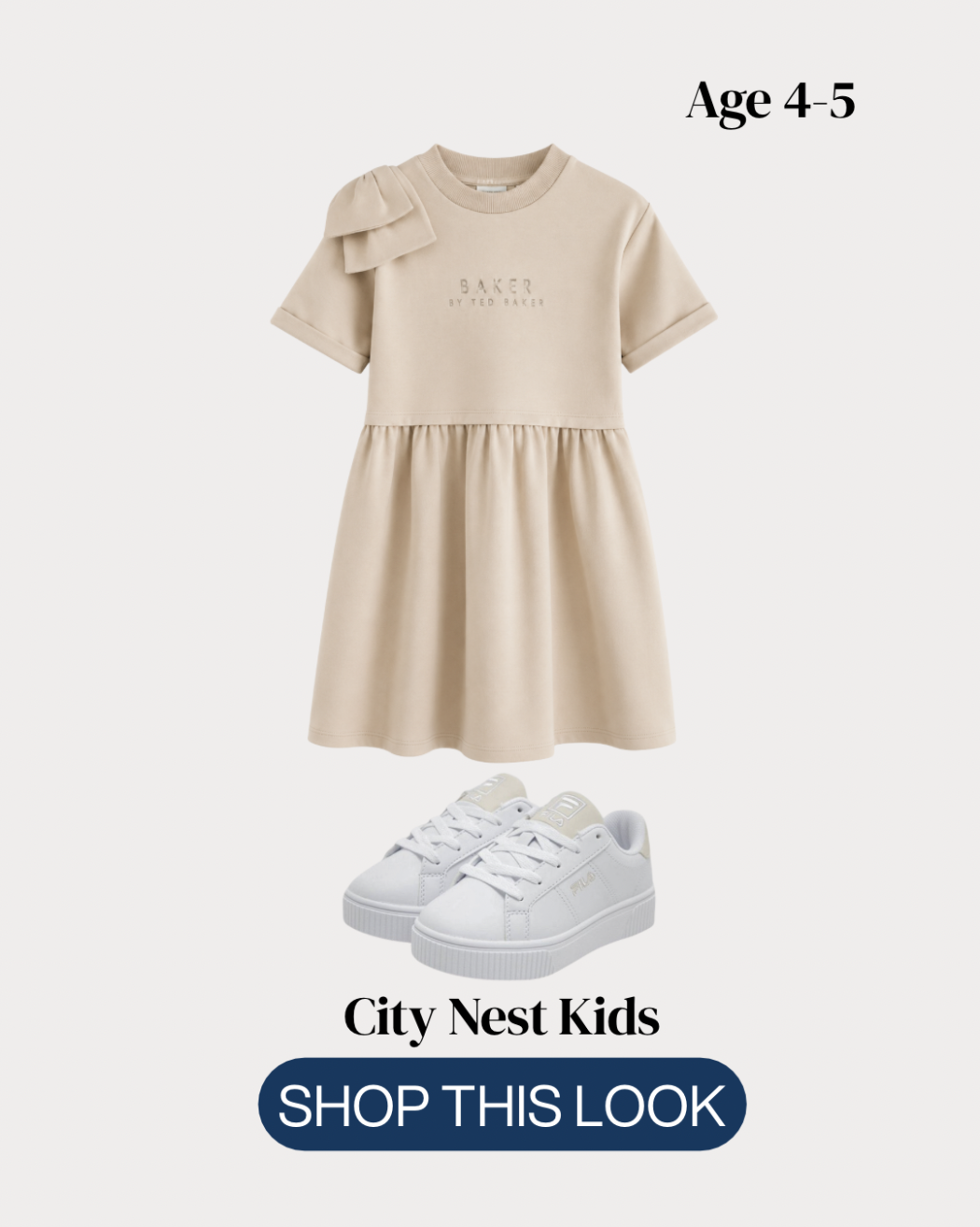 Ted Baker Girls Beige Bow Dress Age 4–5 | Designer Occasion Dress | City Nest Kids