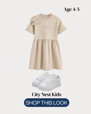 Ted Baker Girls Beige Bow Dress Age 4–5 | Designer Occasion Dress | City Nest Kids