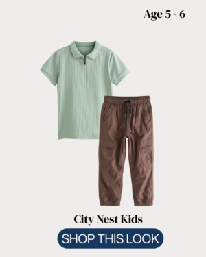 Next Boys Mint Ribbed Zip Polo & Brown Cargo Trouser Set Age 5–6 | City Nest Kids