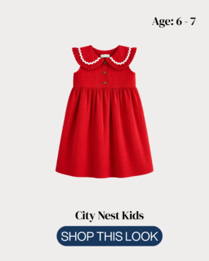 Next Girls Red Peter Pan Collar Dress Age 6-7 | City Nest Kids
