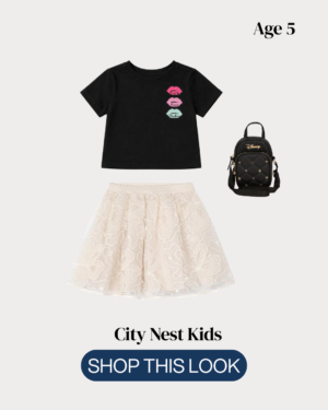 Mayoral Girls Black T-Shirt & Ivory Embroidered Skirt Set with Disney Bag Age 5 | City Nest Kids