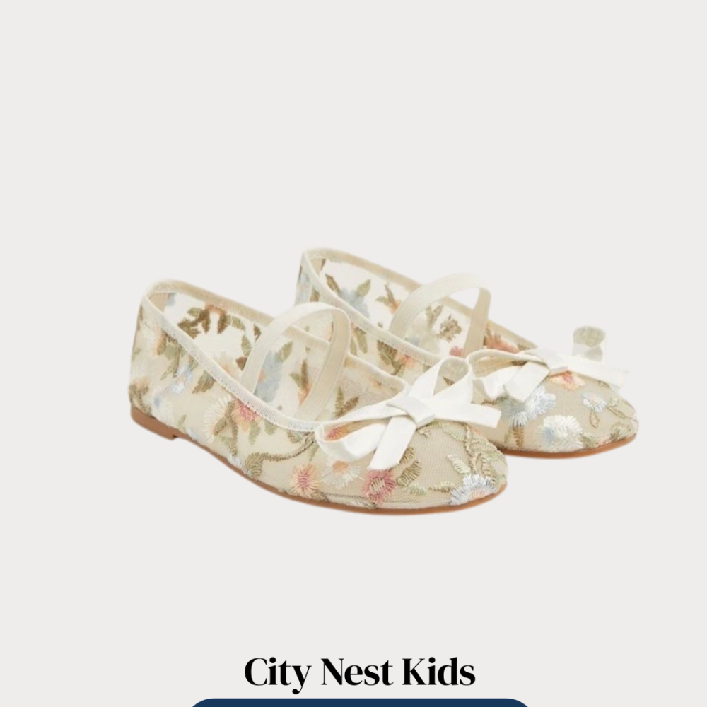 Monsoon Floral Embroidered Ballet Flats Size 29 | City Nest Kids