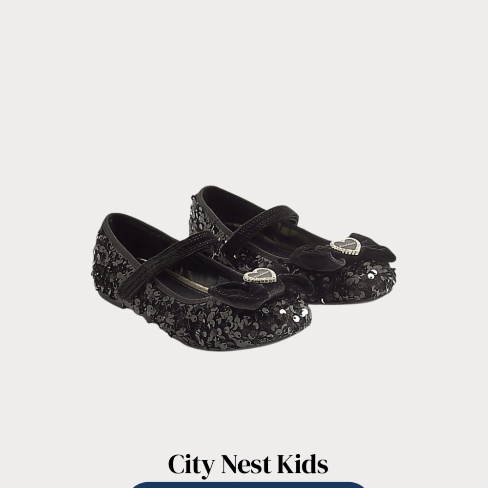 River Island Girls Black Sequin Ballet Flats Size 32 | City Nest Kids