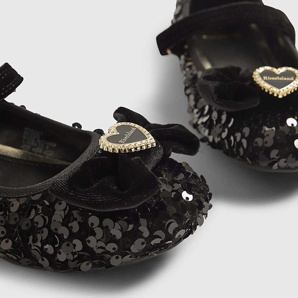 River Island Girls Black Sequin Ballet Flats Size 32 | City Nest Kids