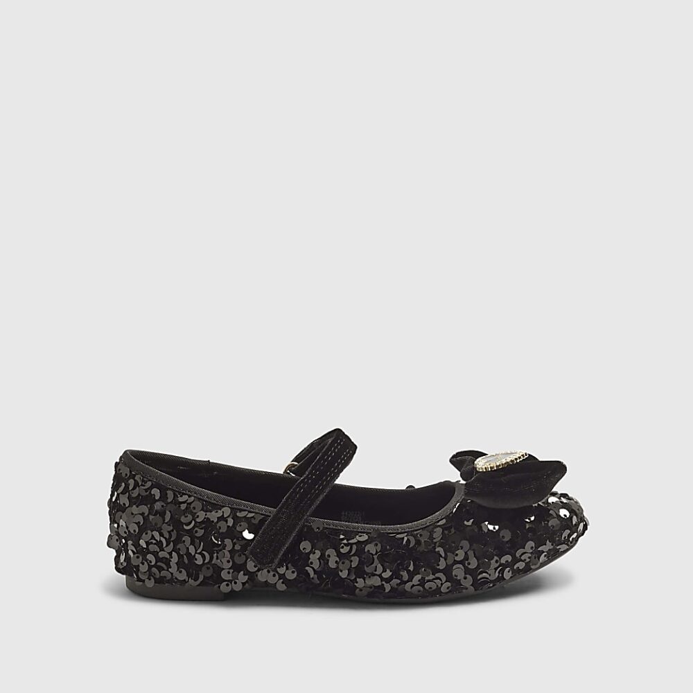 River Island Girls Black Sequin Ballet Flats Size 32 | City Nest Kids