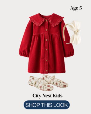 M&S Girls Red Corduroy Collar Dress – Age 5–6 | City Nest Kids