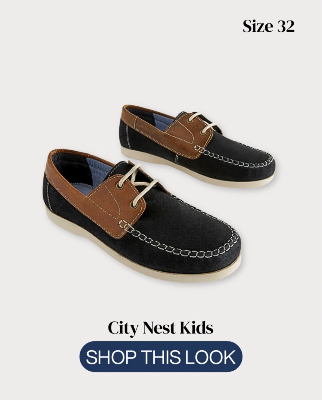 Next Navy & Tan Boys Boat Shoes Size 32 | Smart Casual Lace-Up Shoes | City Nest Kids