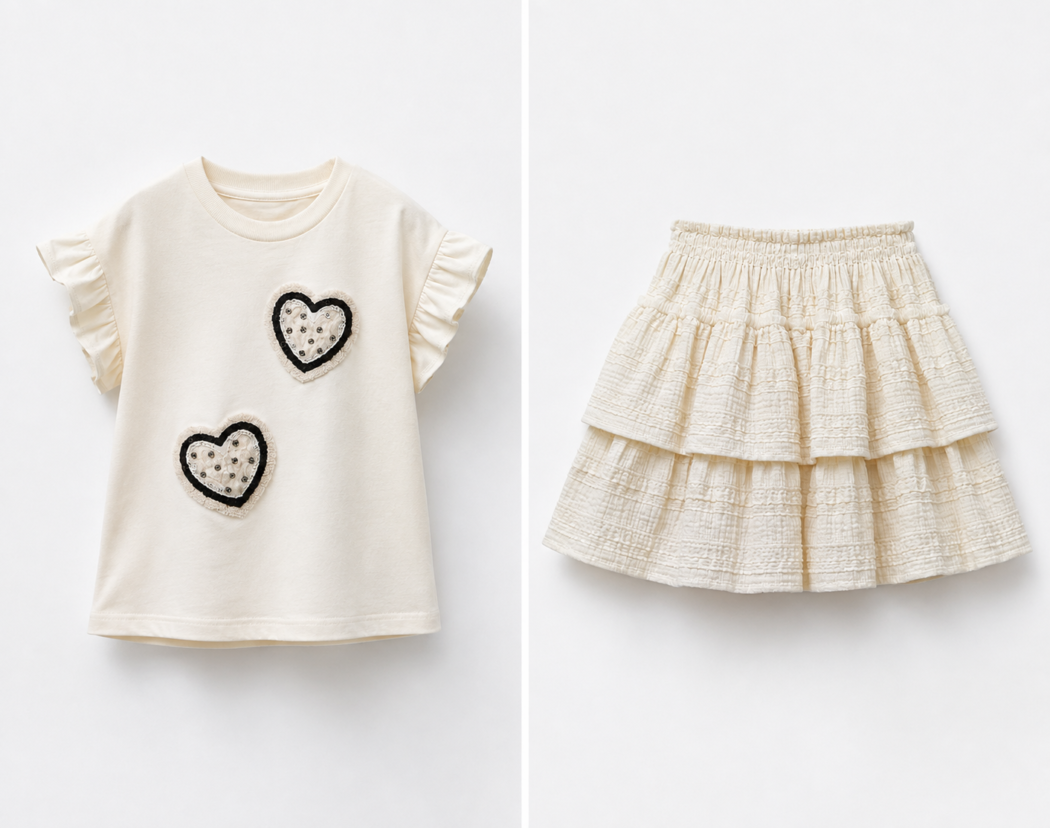 H&M Girls Heart Appliqué Skirt Set Age 2–3 | City Nest Kids