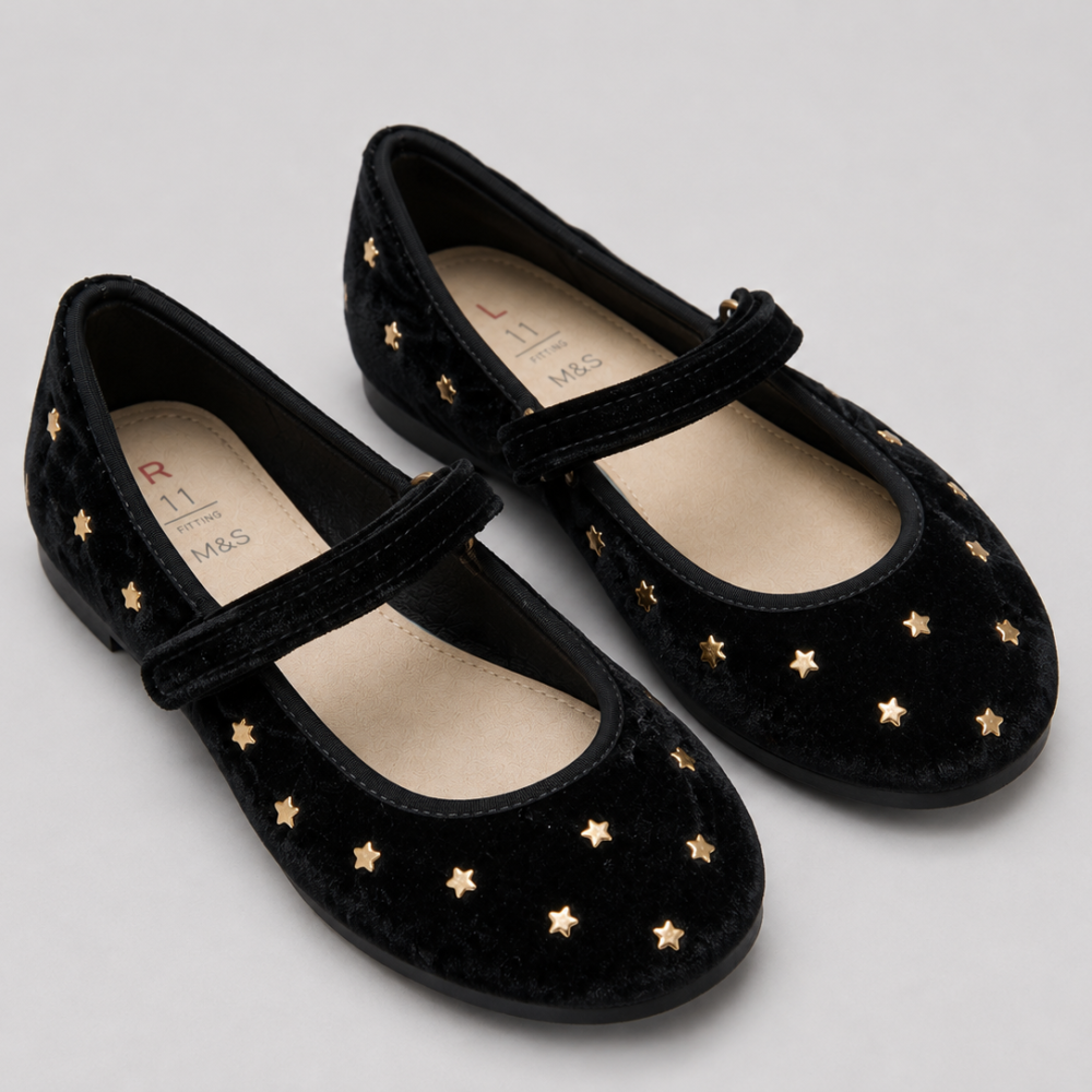 M&S Girls Velvet Star Mary Jane Shoes Size 29 | City Nest Kids