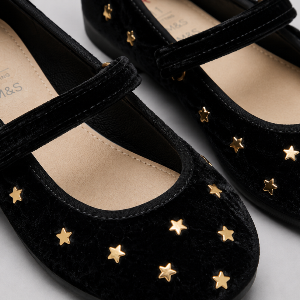 M&S Girls Velvet Star Mary Jane Shoes Size 29 | City Nest Kids