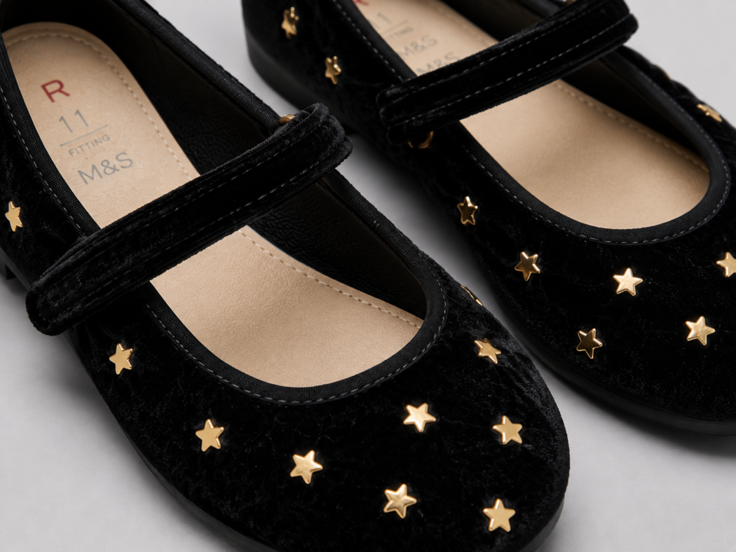 M&S Girls Velvet Star Mary Jane Shoes Size 29 | City Nest Kids