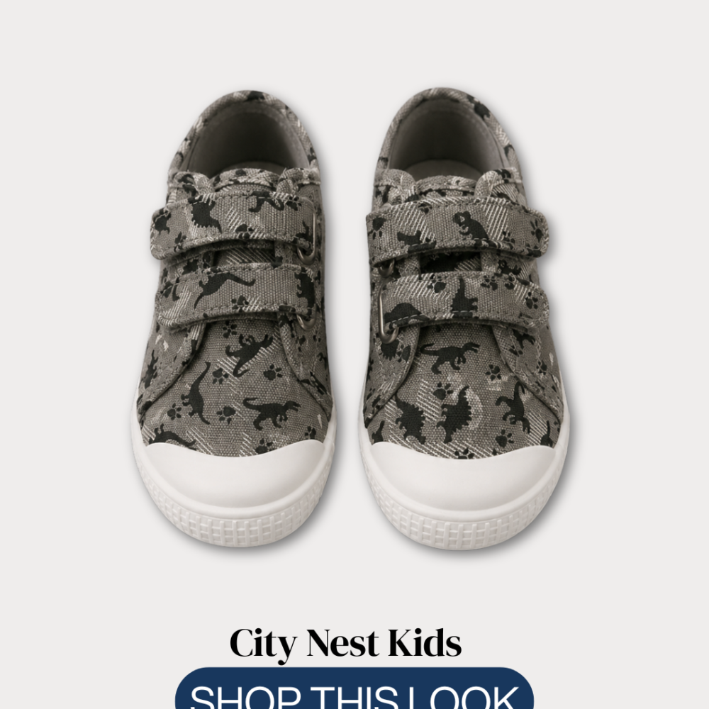 City Nest Kids (Instagram Post (45)) - 189 Canvas Dinosaur Print Trainers Size 28 | City Nest Kids