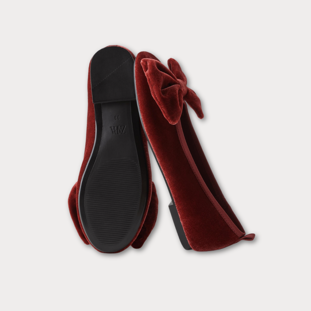 Zara Girls Red Velvet Bow Ballet Flats Size 32 | City Nest Kids