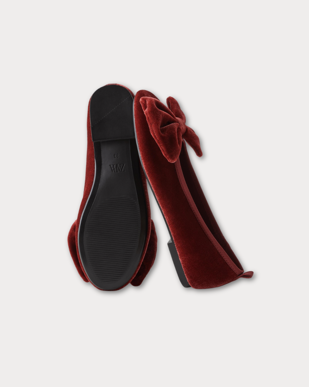 Zara Girls Red Velvet Bow Ballet Flats Size 32 | City Nest Kids