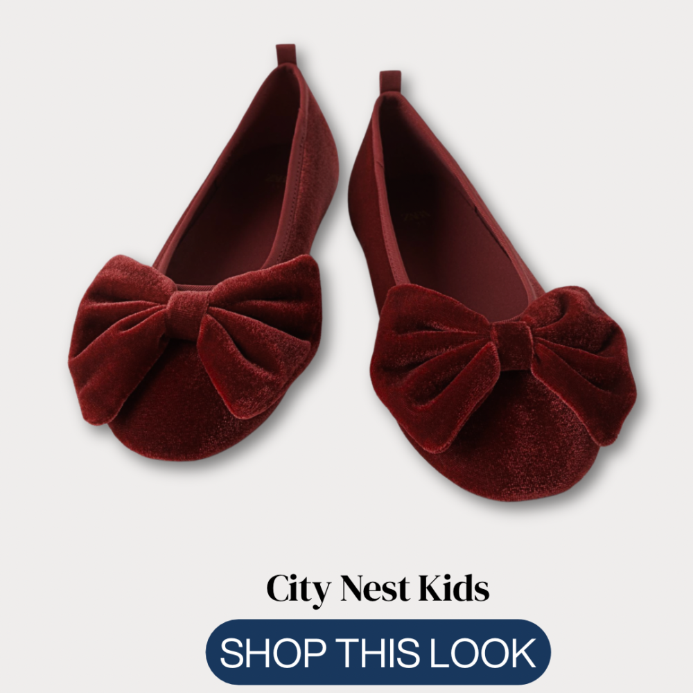 Zara Girls Red Velvet Bow Ballet Flats Size 32 | City Nest Kids