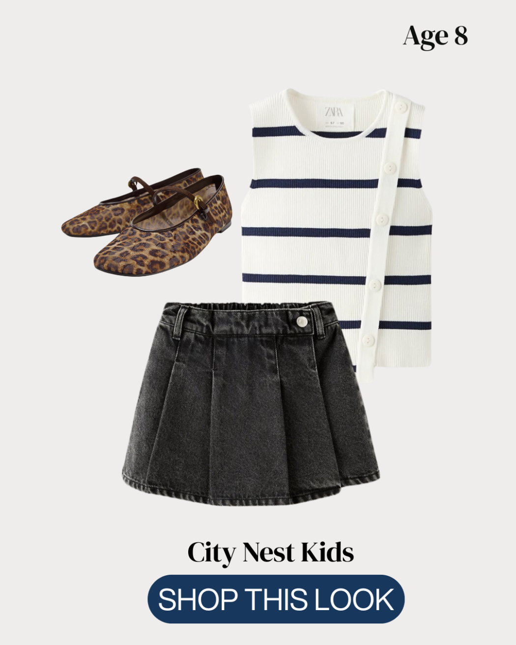 Zara Girls Striped Knit Top & Denim Skirt Outfit Age 8 | City Nest Kids