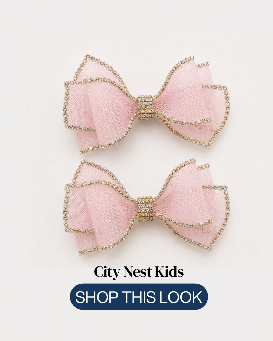 Pink Mesh Bow Rhinestone Clips | City Nest Kids