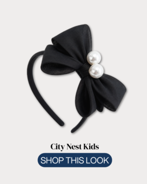 Large Pearl Bow Black Headband | City Nest Kids
