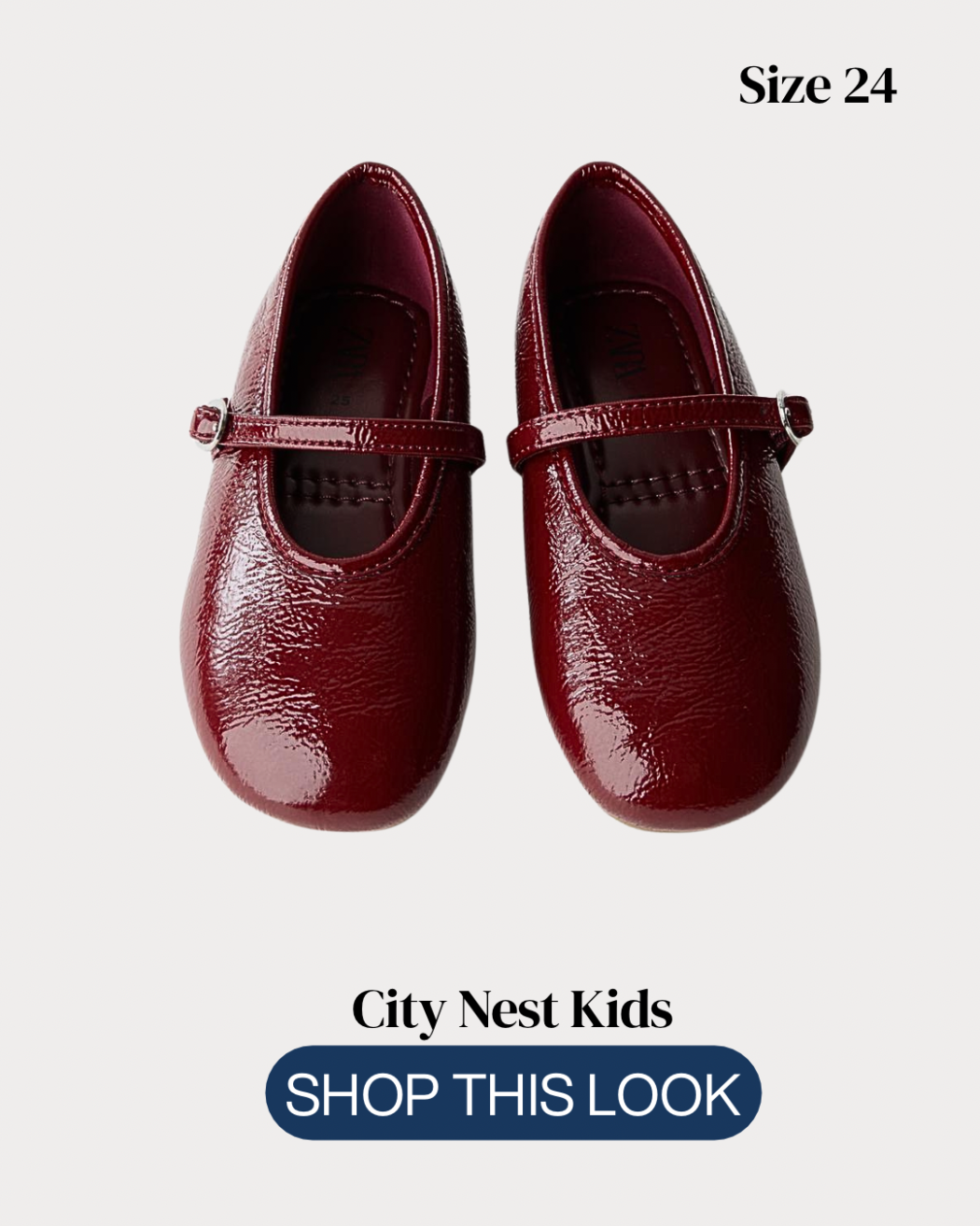 Copy of Copy of City Nest Kids (Instagram Post (45)) Zara Girls Burgundy Patent Mary Jane Shoes Size 24 | City Nest Kids