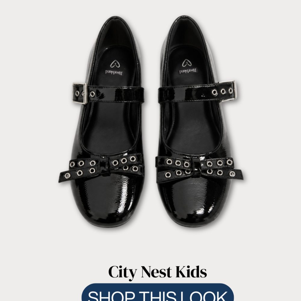 River Island Black Patent Bow Mary Jane Shoes Size 29 | City Nest Kids