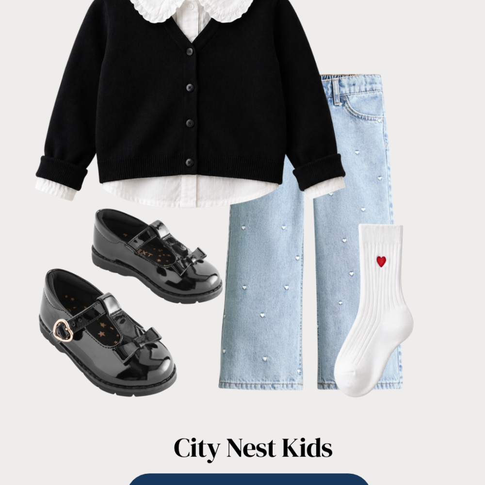 H&M Girls Cardigan and Heart Detail Jeans Outfit Age 4–5