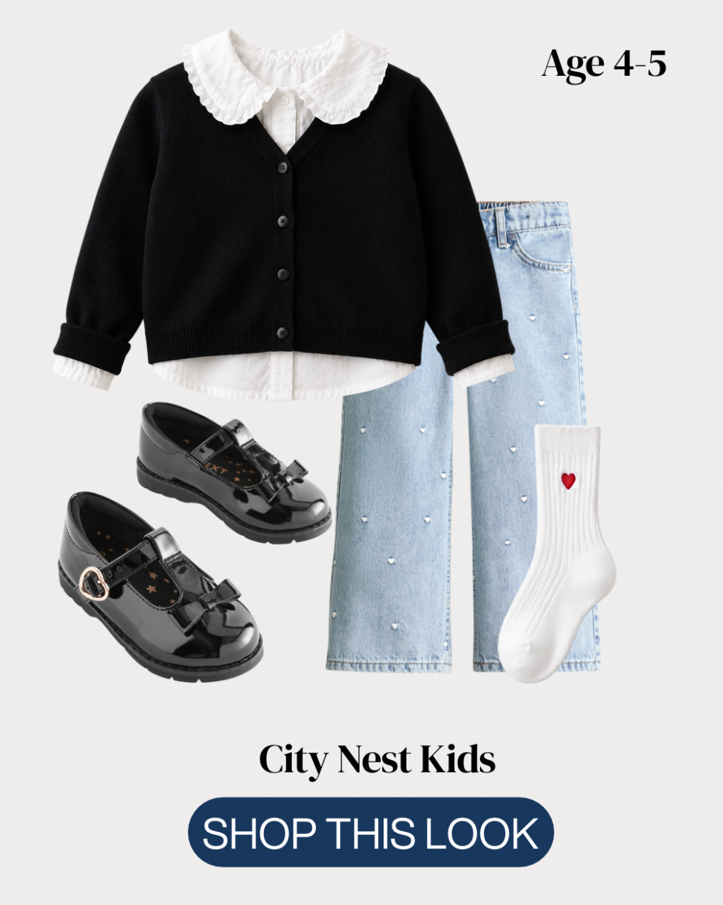 H&M Girls Cardigan and Heart Detail Jeans Outfit Age 4–5