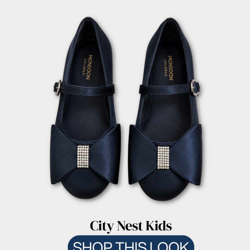 Monsoon Girls Navy Bow Occasion Shoes Size 32 | City Nest Kids