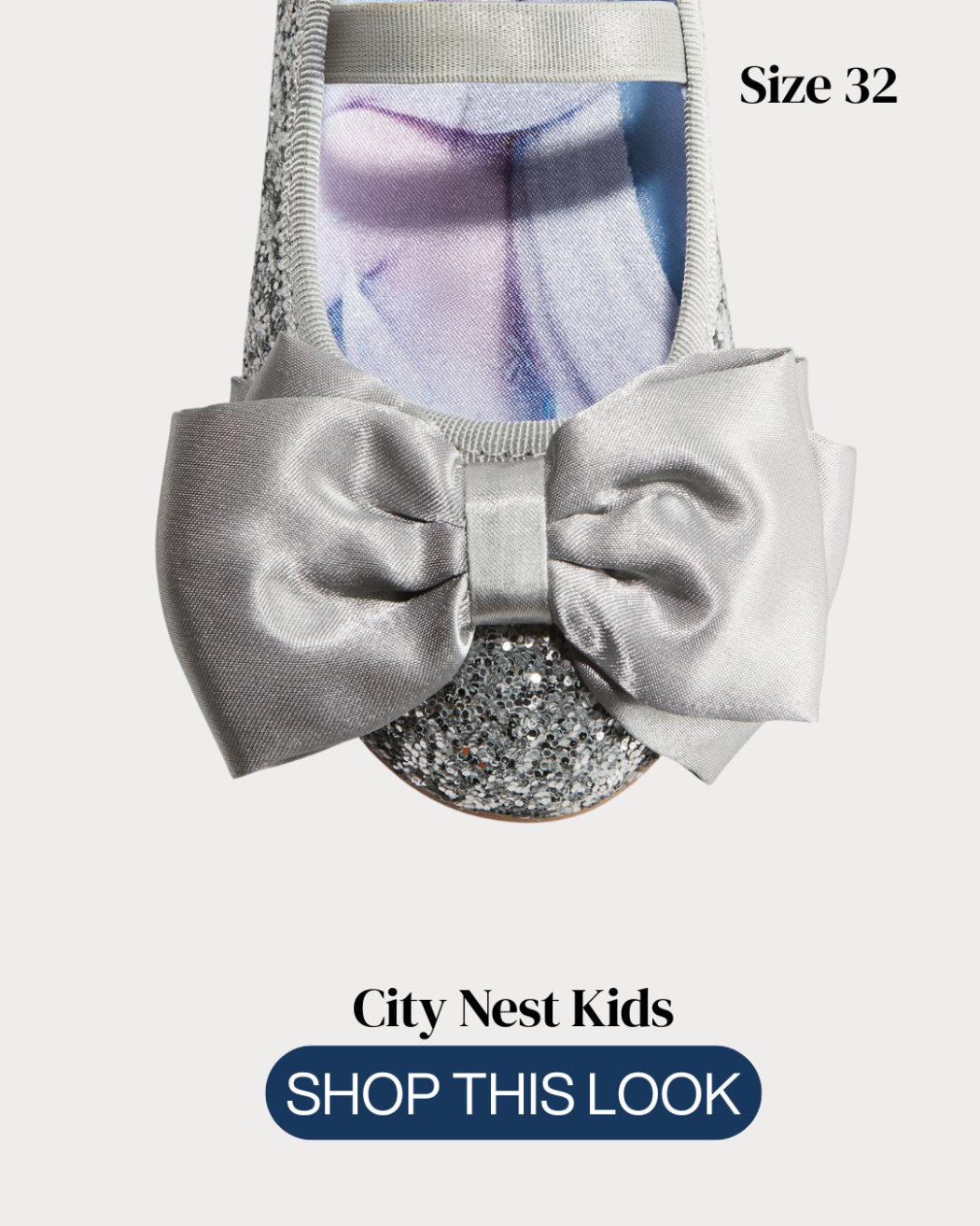 River Island Girls Silver Glitter Bow Ballet Flats Size 32 | City Nest Kids