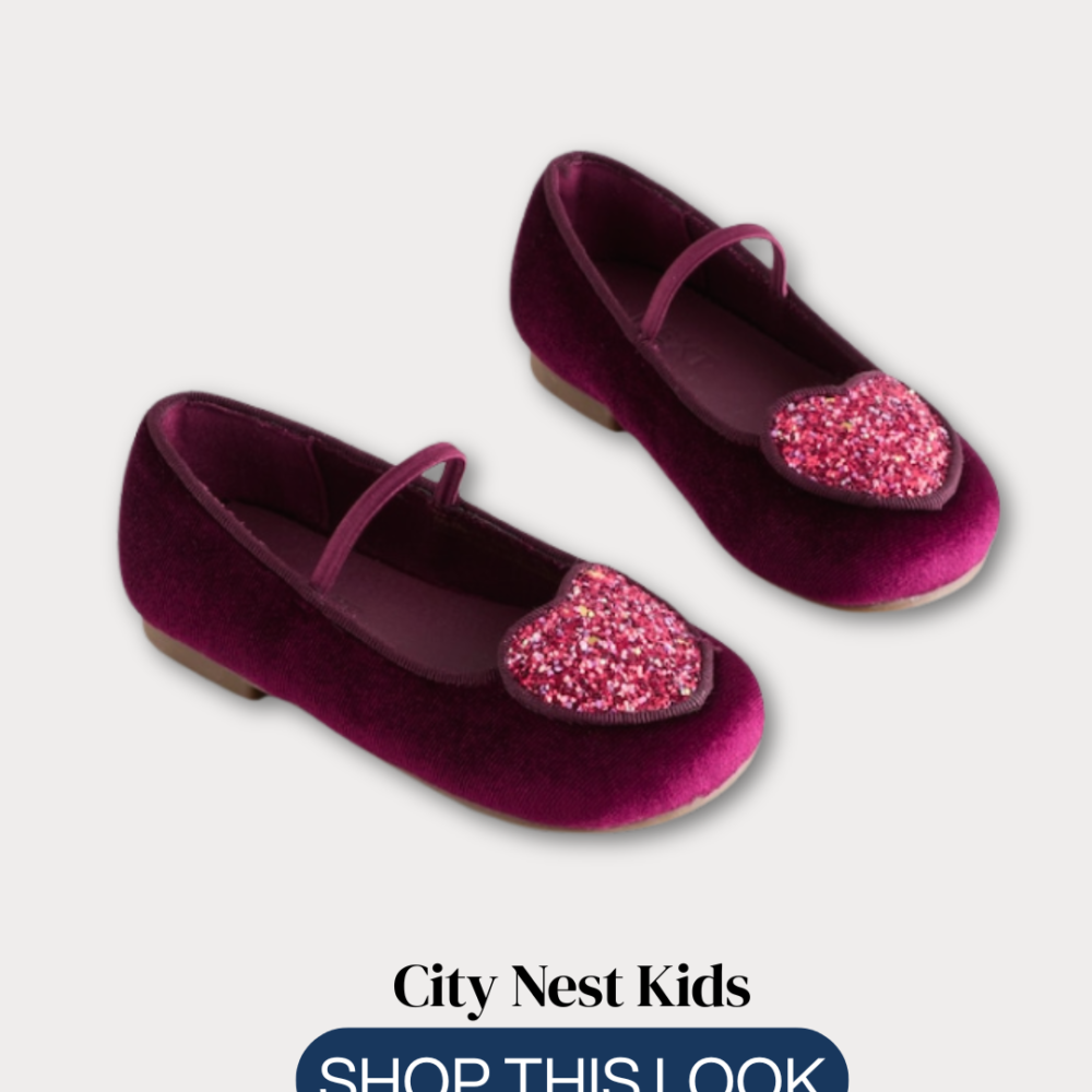 Next Burgundy Velvet Heart Ballet Flats Size 29 | City Nest Kids