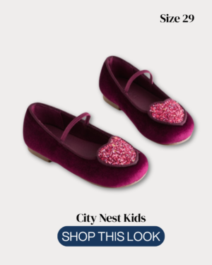 Next Burgundy Velvet Heart Ballet Flats Size 29 | City Nest Kids