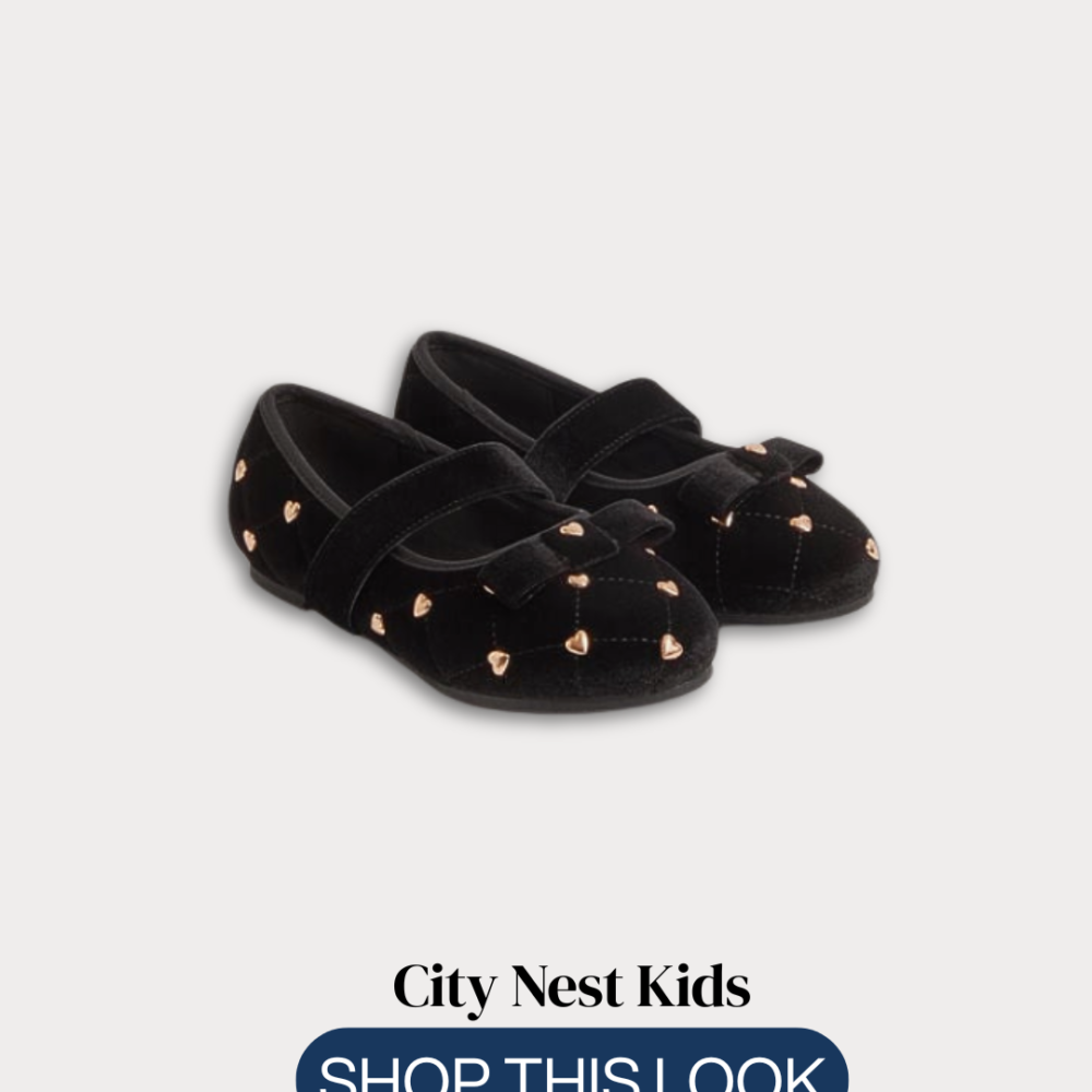 Copy of Copy of City Nest Kids (Instagram Post (45)) - 36 Monsoon Black Velvet Heart Ballet Flats Size 29 | City Nest Kids