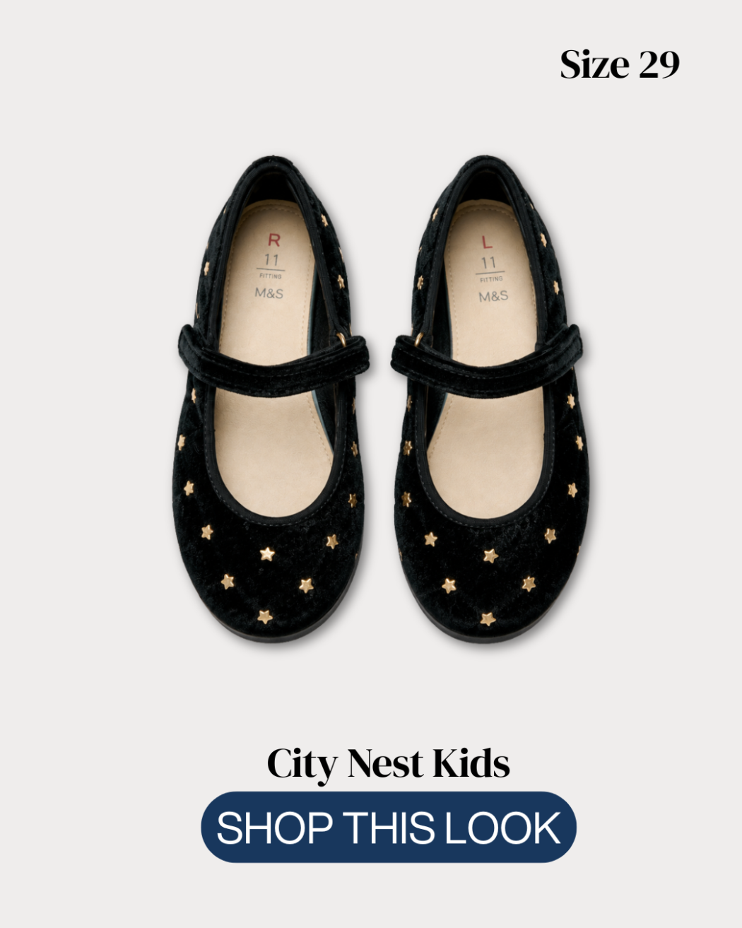 M&S Girls Velvet Star Mary Jane Shoes Size 29 | City Nest Kids