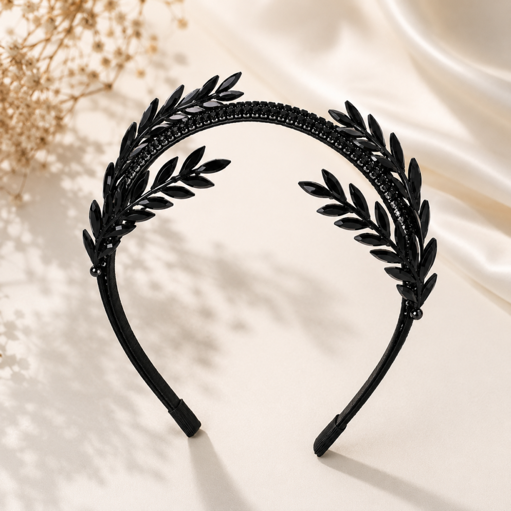 Black Crystal Leaf Girls Hairband | City Nest Kids