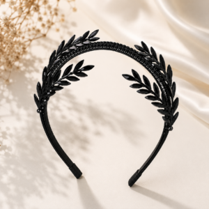 Black Crystal Leaf Girls Hairband | City Nest Kids