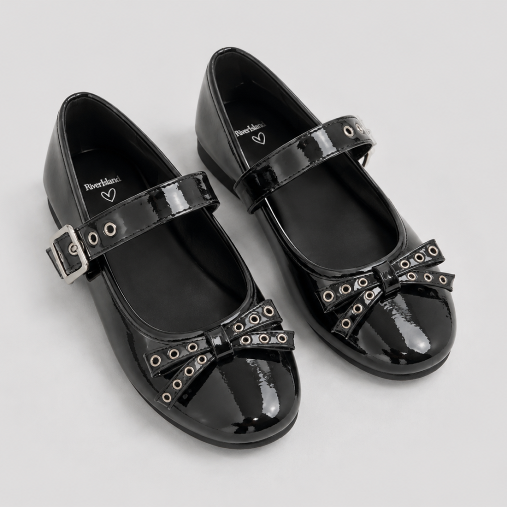 River Island Black Patent Bow Mary Jane Shoes Size 29 | City Nest Kids
