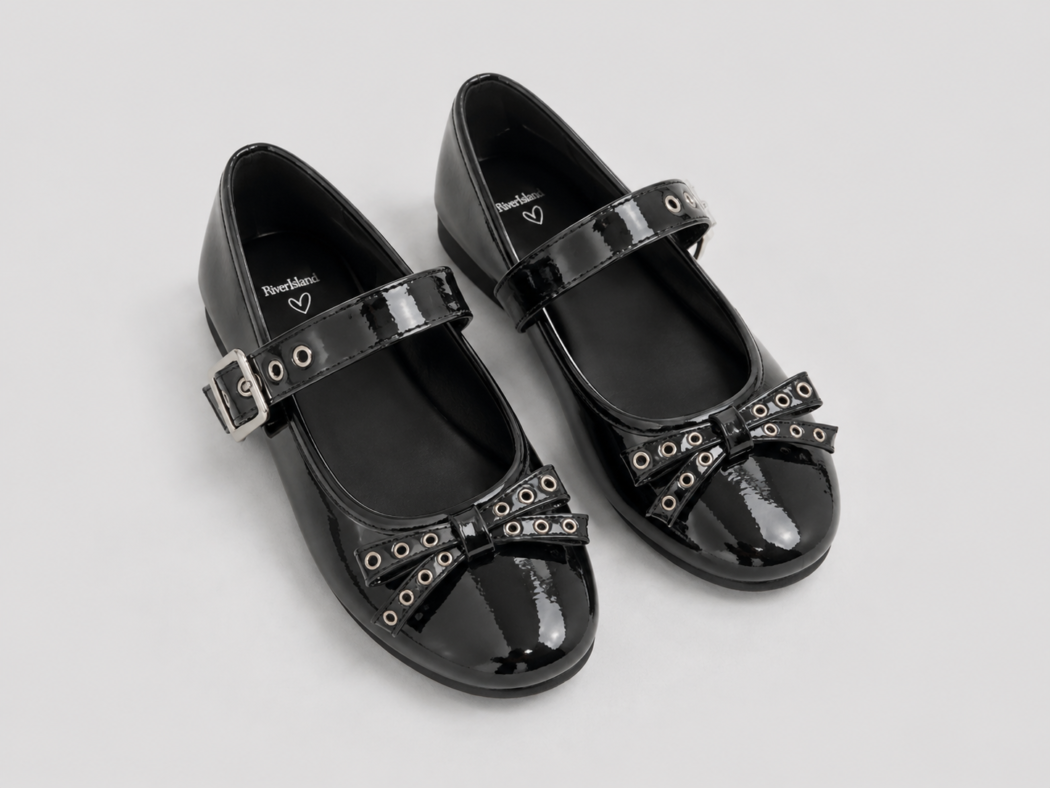 River Island Black Patent Bow Mary Jane Shoes Size 29 | City Nest Kids