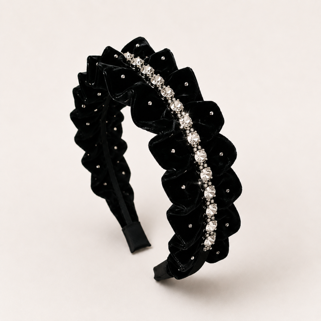 Black Velvet Crystal Girls Hairband | City Nest Kids