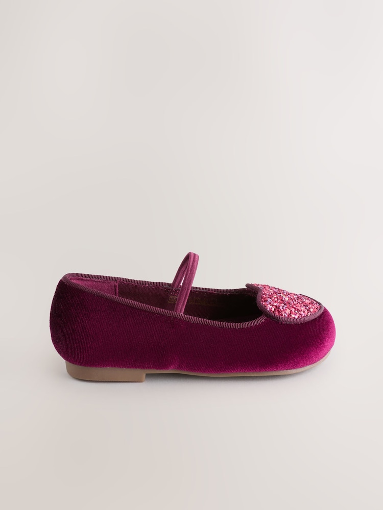 Next Burgundy Velvet Heart Ballet Flats Size 29 | City Nest Kids