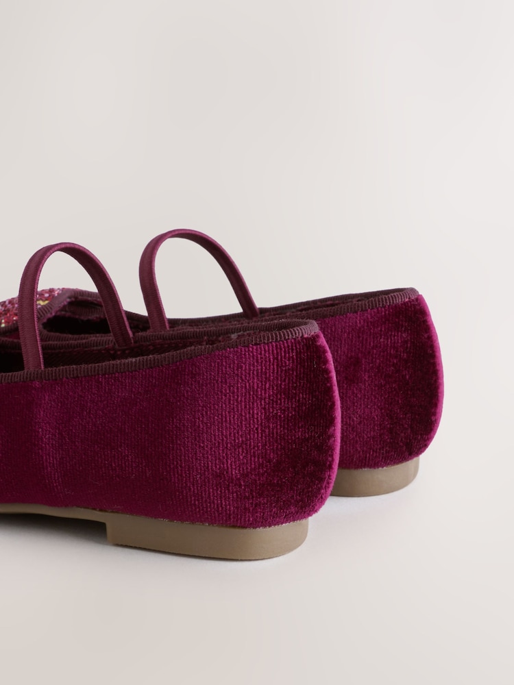 Next Burgundy Velvet Heart Ballet Flats Size 29 | City Nest Kids
