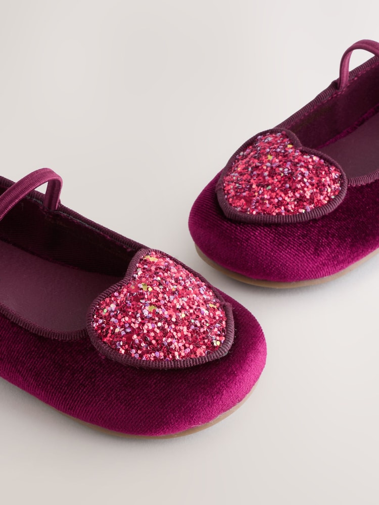 Next Burgundy Velvet Heart Ballet Flats Size 29 | City Nest Kids
