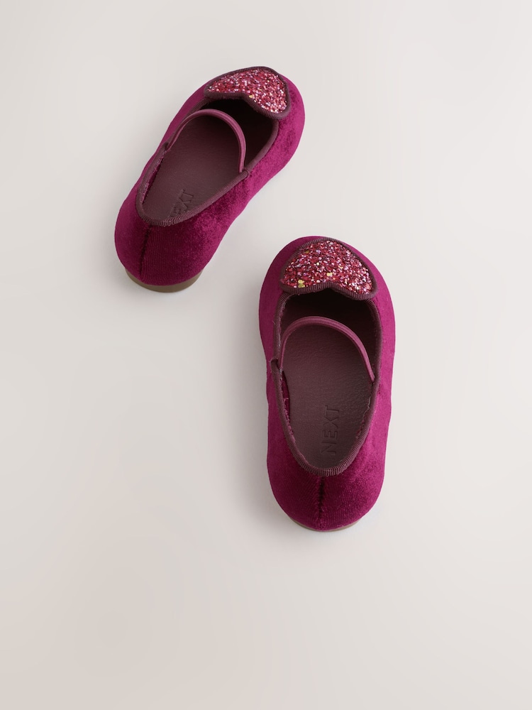 Next Burgundy Velvet Heart Ballet Flats Size 29 | City Nest Kids