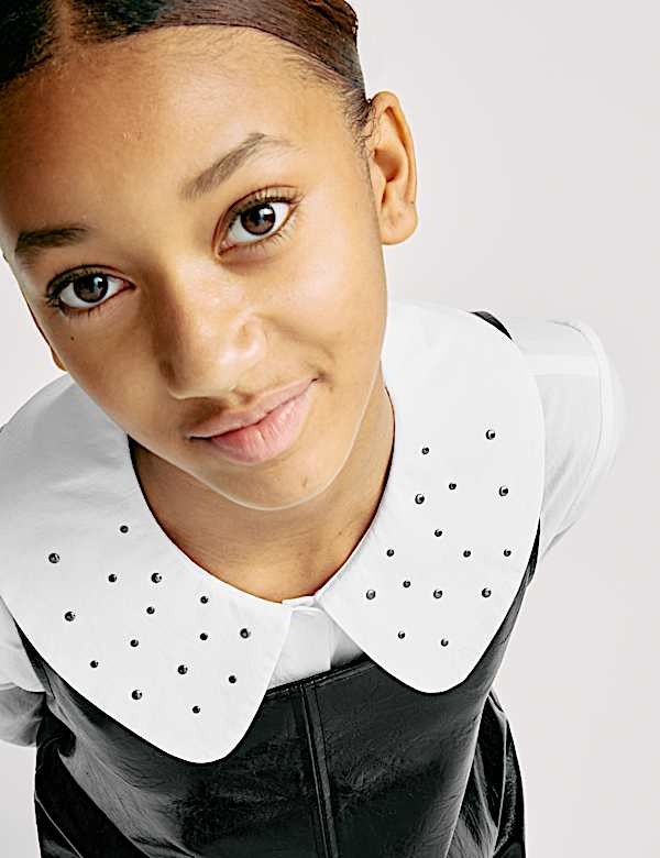 M&S Girls Faux Leather Collar Dress Age 7–8 | City Nest Kids
