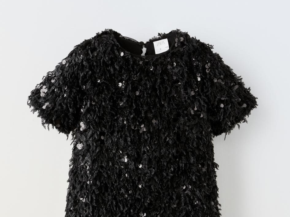 Zara Girls Black Sequin Fringe Dress Age 6 | City Nest Kids