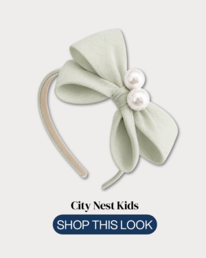 Large Pearl Bow Mint Headband | City Nest Kids
